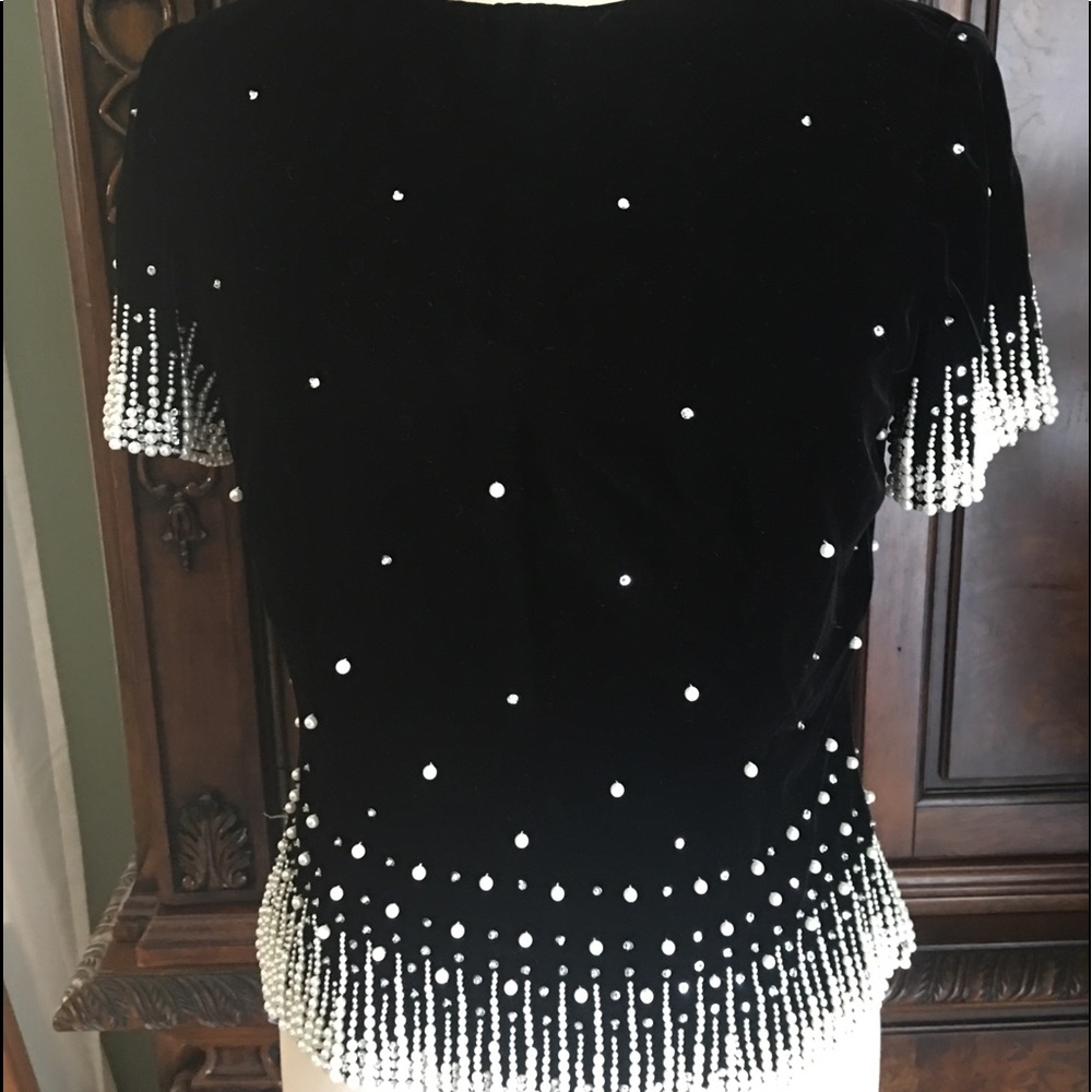 Black velvet pearls/RS back zip evening top